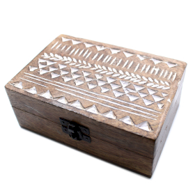2x White Washed Wooden Box - 6x4 Aztec Design