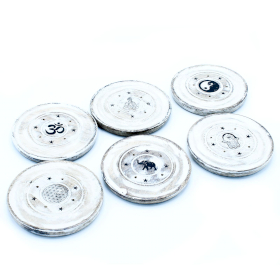 6x White Washed Incense Holder - Cone and Incense Disc