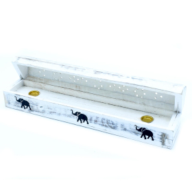 2x White Washed Incense Holder - Smoke Box