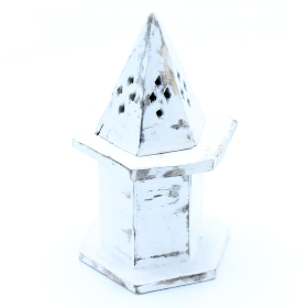 4x White Washed Incense Holder - Pyramid Mini House