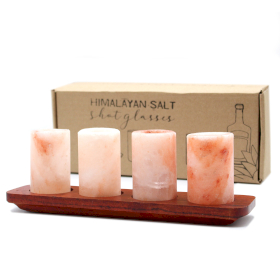 Set of 4 Himalayan Salt Shot Glasses & Wood Serving Tray