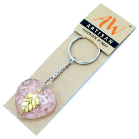 Orgonite Power Keyring - Rose Quartz Heart Golden Leaf