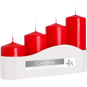 3x Set of 4 Pillar Candles  50mm (11/16/22/33H) - Red