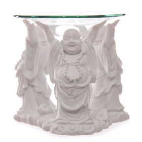 White Laughing Buddha Oil Burner with Glass Dish