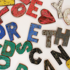 12x Colour Rustic Bark Letter Set - HOME