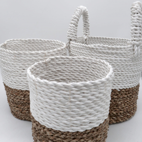 Set of 3 Seagrass Basket Set - Natural White