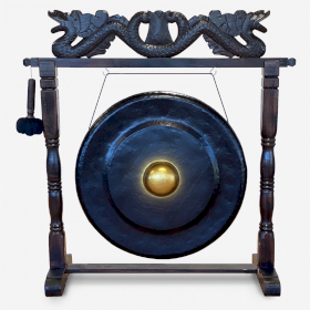 Large Gong in Brown Antique Stand - 80cm - Black