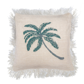 4x Linen Cushion Cover 60x60cm Palm Tree  with Fringe