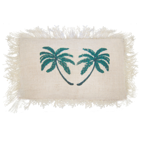 4x Linen Cushion Cover 30x50cm Palm Tree with Fringe