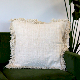 8x Linen Cushion Covers with Inner - with fringe 60x60cm