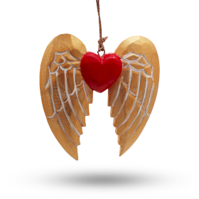 2x Gold Xmas Angel Wing & Heart - White detail