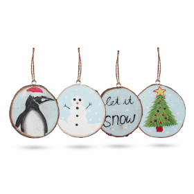 2x Let it Snow - Hand Painted Log Xmas Decor (set of 4)