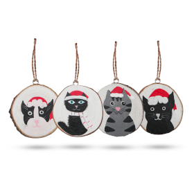 Christmas Cats - Hand Pained Log Xmas Decor (set 4)