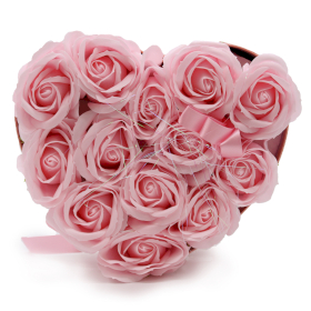 Soap Flower Gift Bouquet - 13 Pink Roses - Heart