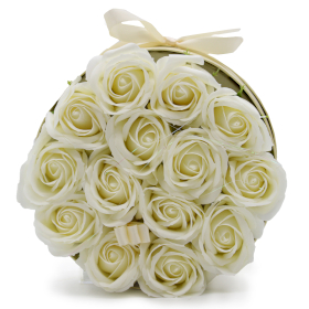 Soap Flower Gift Bouquet - 14 Cream Roses - Round