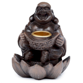 3x Wood Effect Lucky Buddha Backflow Incense Burner