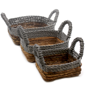 Banana Leaf & Abu-Abu Raffia Square Basket- Set of 3