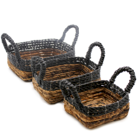 Banana Leaf & Hitam Raffia Square Basket- Set of 3