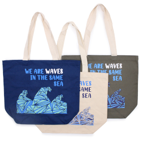 3x Printed Cotton Bag - We are Waves - Grey, Blue and Natural