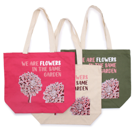 3x Printed Cotton Bag - We are Flowers - Olive, Pink and Natural