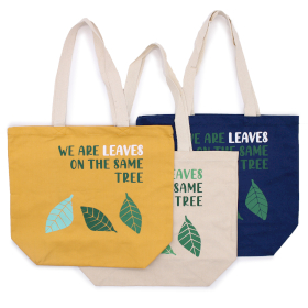 3x Printed Cotton Bag - We are Leaves - Yellow, Blue and Natural