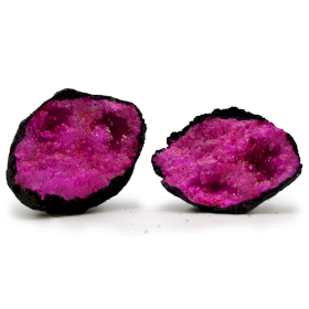 Coloured Calcite Geodes 8.5x6cm - Black Rock - Dark Red