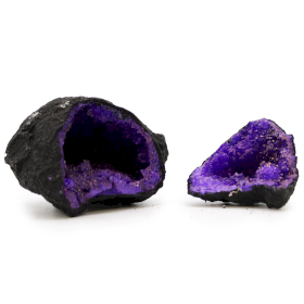Coloured Calcite Geode 8.5x6cm - Black Rock - Purple