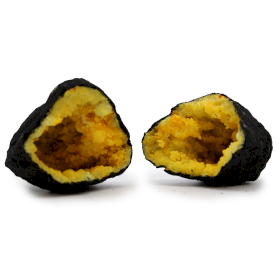 Coloured Calcite Geode 8.5x6cm- Black Rock - Yellow