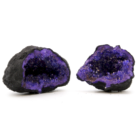 Coloured Calcite Geodes 8.5x6cm- Black Rock - Deep Purple