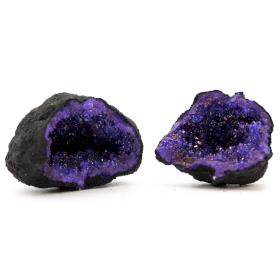 Coloured Calcite Geode 8.5x6cm- Black Rock - Deep Purple