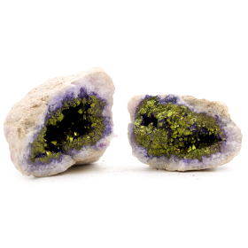 Coloured Calcite Geodes 8.5x6cm - Natural Rock - Purple & Gold