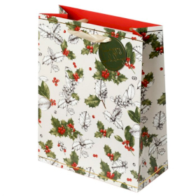 12x Christmas Botanical Holly Gift Bag - Large
