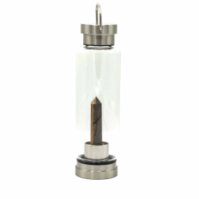 Crystal Infused Glass Water Bottle - Determined Tiger\'s Eye - Obelisk