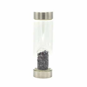 Crystal Infused Glass Water Bottle - Relaxing Amethyst - Chips