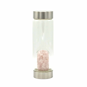 Crystal Infused Glass Water Bottle - Rejuvenating Rose Quartz - Chips