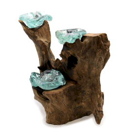 Molten Glass Triple Candle Holder on Wood