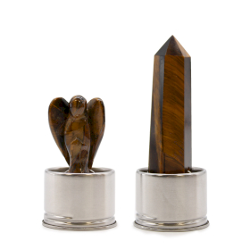 Tiger\'s Eye Obelisk & Angel - Metal Base