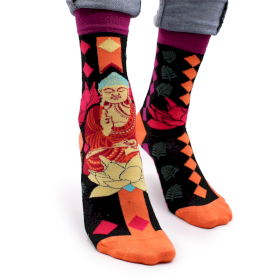 3x Hop Hare Bamboo Socks - Purple Buddha & Lotus S/M