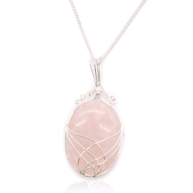 Swirl Wrapped Gemstone Necklace - Rose Quartz