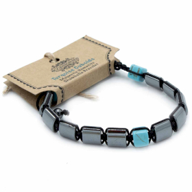 3x Magnetic Hematite Shamballa Bracelet - Turqoise Cuboids