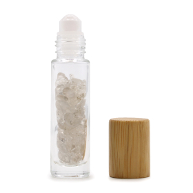 10x Gemstone Essential Oil Roller Bottle - Rock Quartz  - Wooden Cap