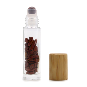 10x Gemstone Essential Oil Roller Bottle - Red Jasper  - Wooden Cap