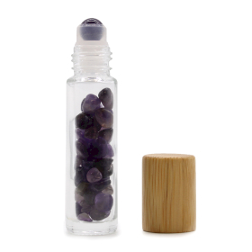 10x Gemstone Essential Oil Roller Bottle - Amethyst  - Wooden Cap