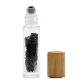 10x Gemstone Essential Oil Roller Bottle - Black Tourmaline  - Wooden Cap
