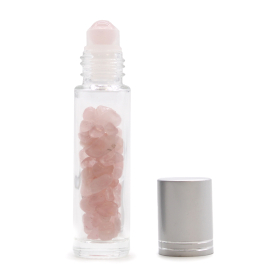 10x Gemstone Essential Oil Roller Bottle - Rose Quartz  - Silver Cap