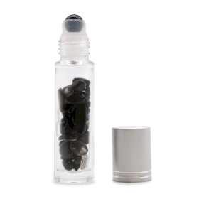 10x Gemstone Essential Oil Roller Bottle - Black Tourmaline  - Silver Cap