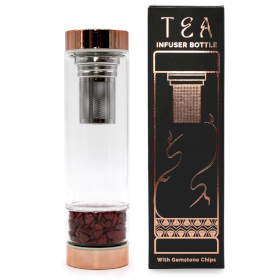 Crystal Glass Tea Infuser Bottle - Rose Gold - Red Jasper