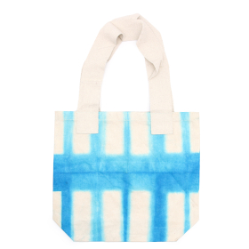 Natural Tie-Dye Cotton Bag (8oz) - Sky Blue Blocks - Natural Handle