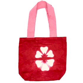 Natural Tie-Dye Cotton Bag (8oz) - Maroon Flower - Pink Handle