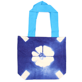 Natural Tie-Dye Cotton Bag (8oz) - Blue Flower - Blue Handle